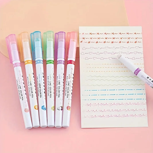 6Pcs/Set Kawaii Flower Line Shape Highlighter Pen Roller Tip Curve